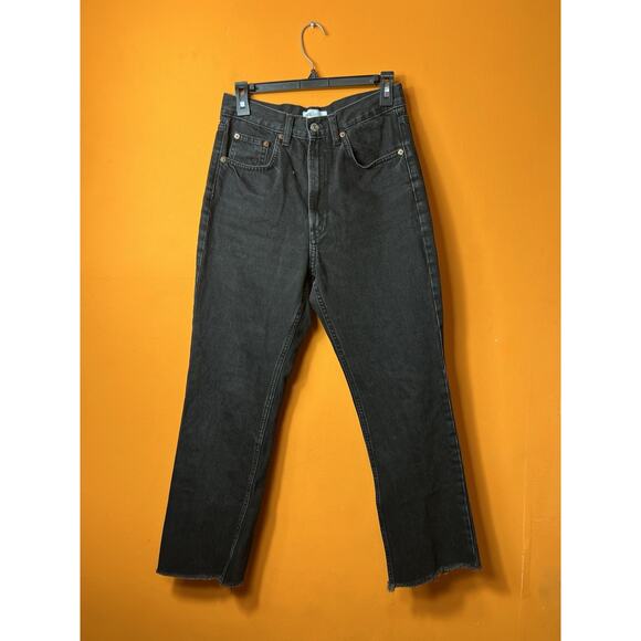 Zara Straight Jeans Women’s 6 Black Cotton High Rise Button Fly 5 Pockets Casual - Picture 1 of 11